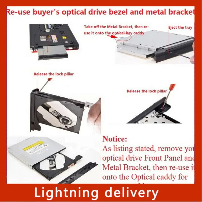 12 7 мм SATA 2nd HDD SSD жесткий диск Оптический корпус Caddy Рамка адаптер для Dell Inspiron N5030 N5050