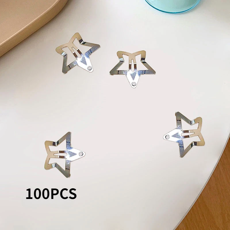 

100PCS 3cm Silver Color Star Hair Clips Filigree Metal Snap Hairpins For Kids Side Hair Barrettes Boutique Hair Accessories