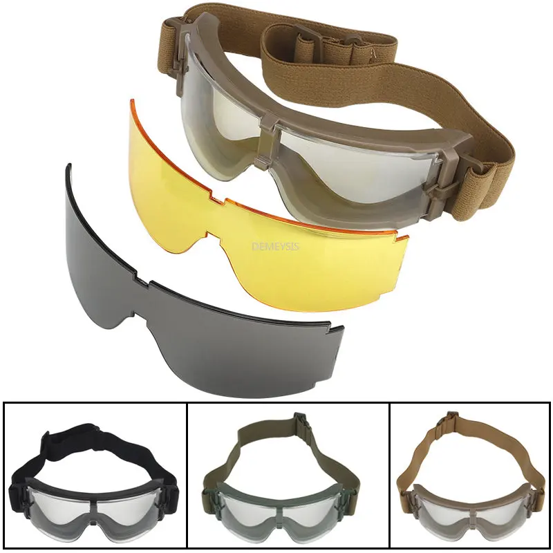 

Airsoft Glasses with 3 Lens Impact Resistant Military Tactical Combat Goggles Shooting Hunting Motorcycle Windproof Eyewear