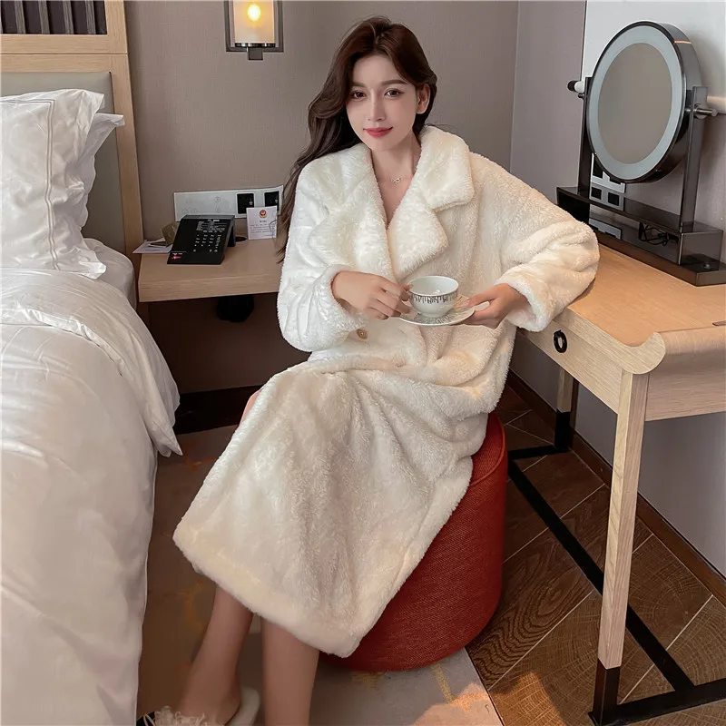 Robes Women Winter Warm Thicken Korean Style Homewear Lounge Wear Fashion Loose Nightie Basic New Dressing Gown