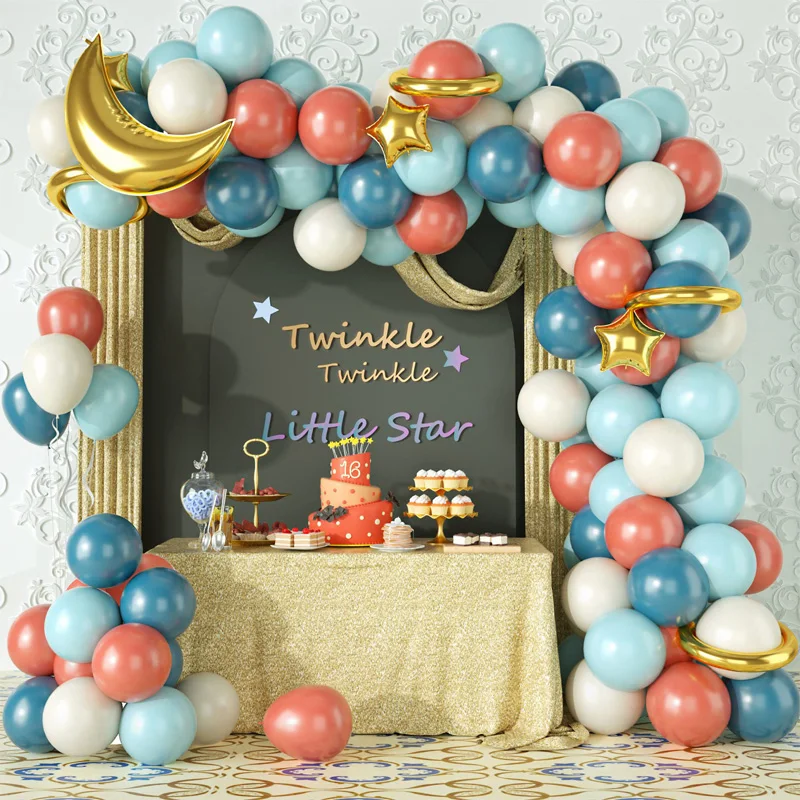 

80pcs Retro Blue Pink White Balloon Garland Arch Kit Baby Shower Gender Reveal Moon Star Balloons Kids Birthday Party Decoration