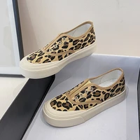 womens shoes elastic womens canvas shoes leopard print black green anti collision head thick sole low top round toe sneakers
