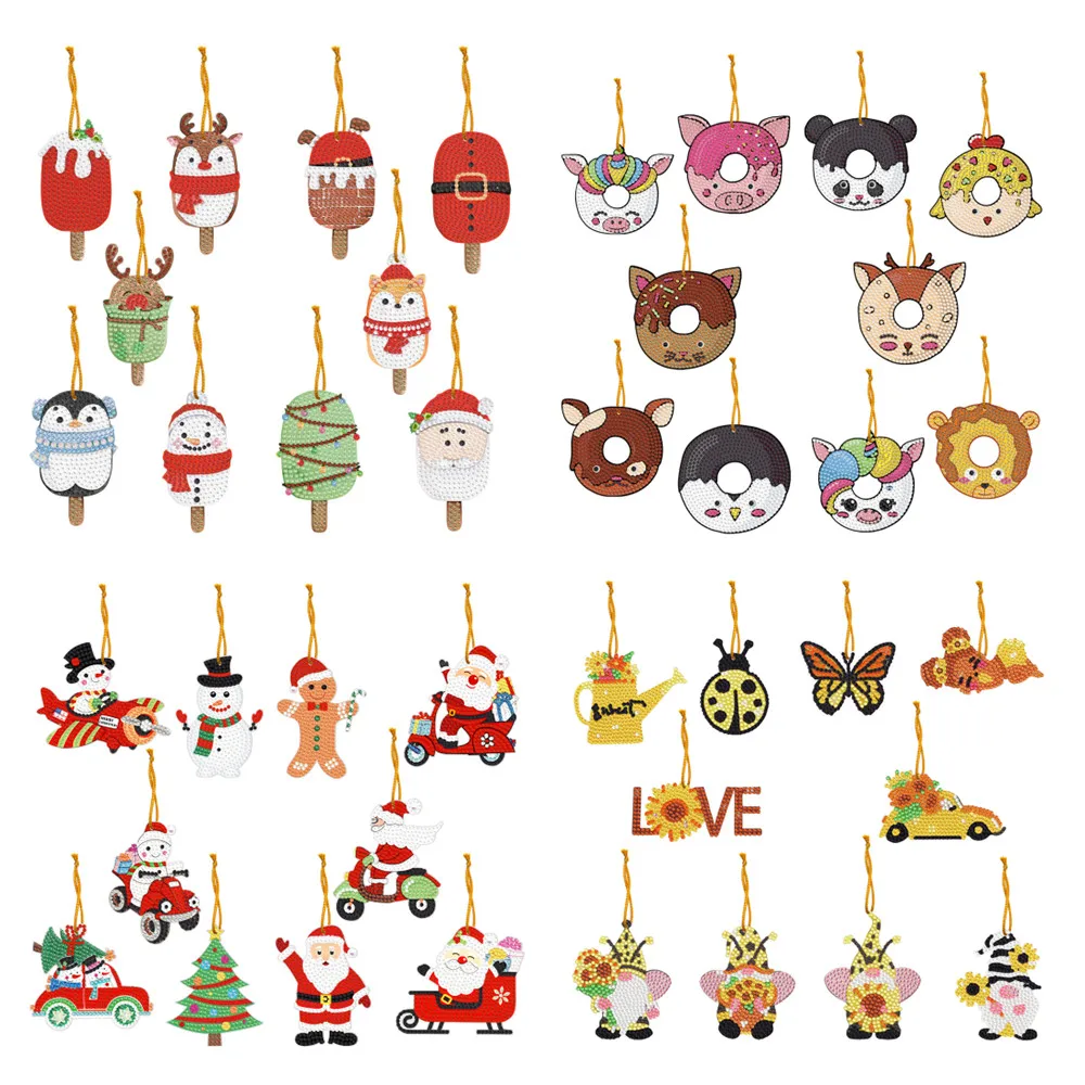 

New DIY Diamond Painting Christmas Ornament Christmas Tree Pendant Cute Ice Cream Ornament Donut Backpack Pendant