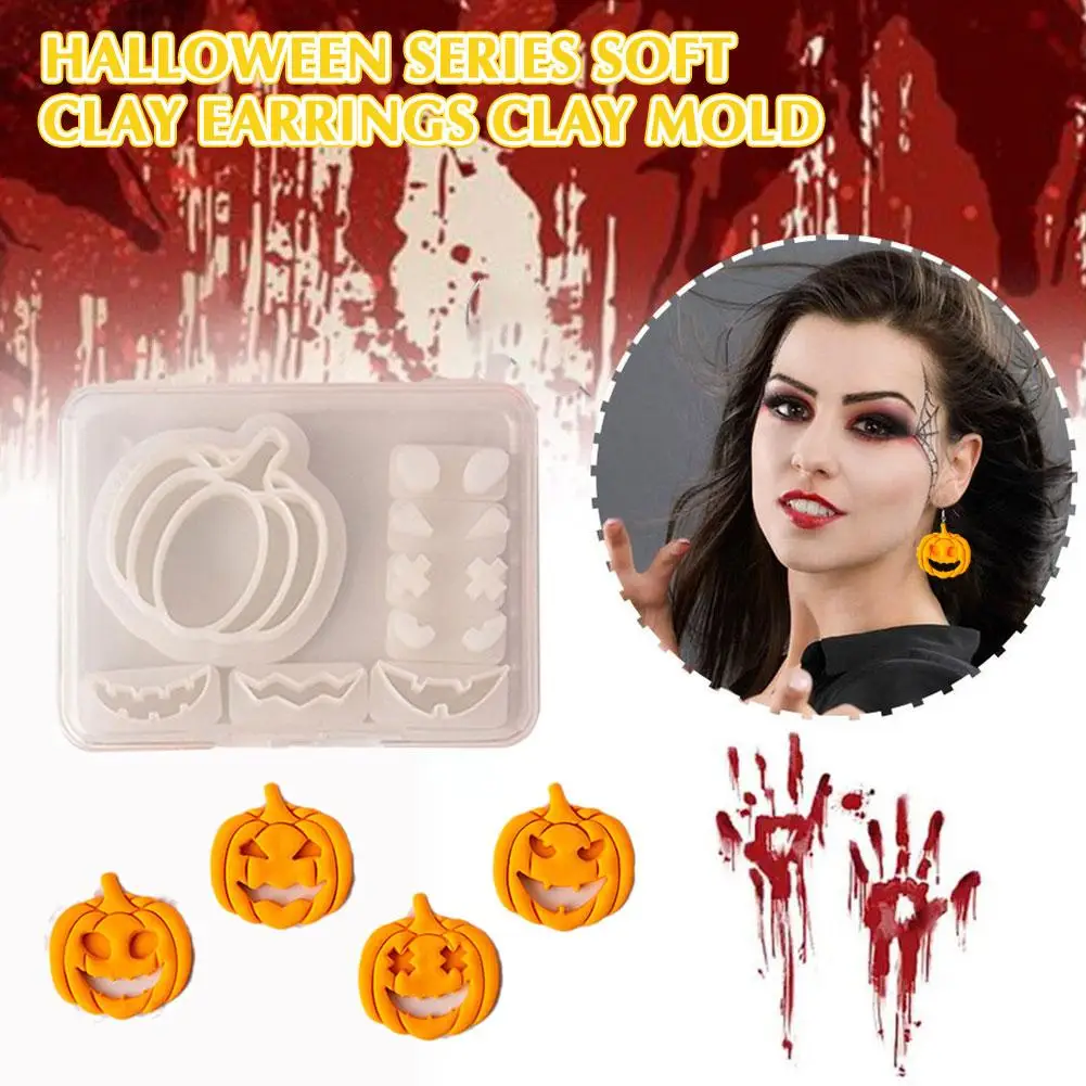 

Halloween Pumpkin Head Soft Ceramic Earrings Clay Mold Mini Fall Halloween Cutters Skull Polymer Clay And Mold Hat Creative C8M4