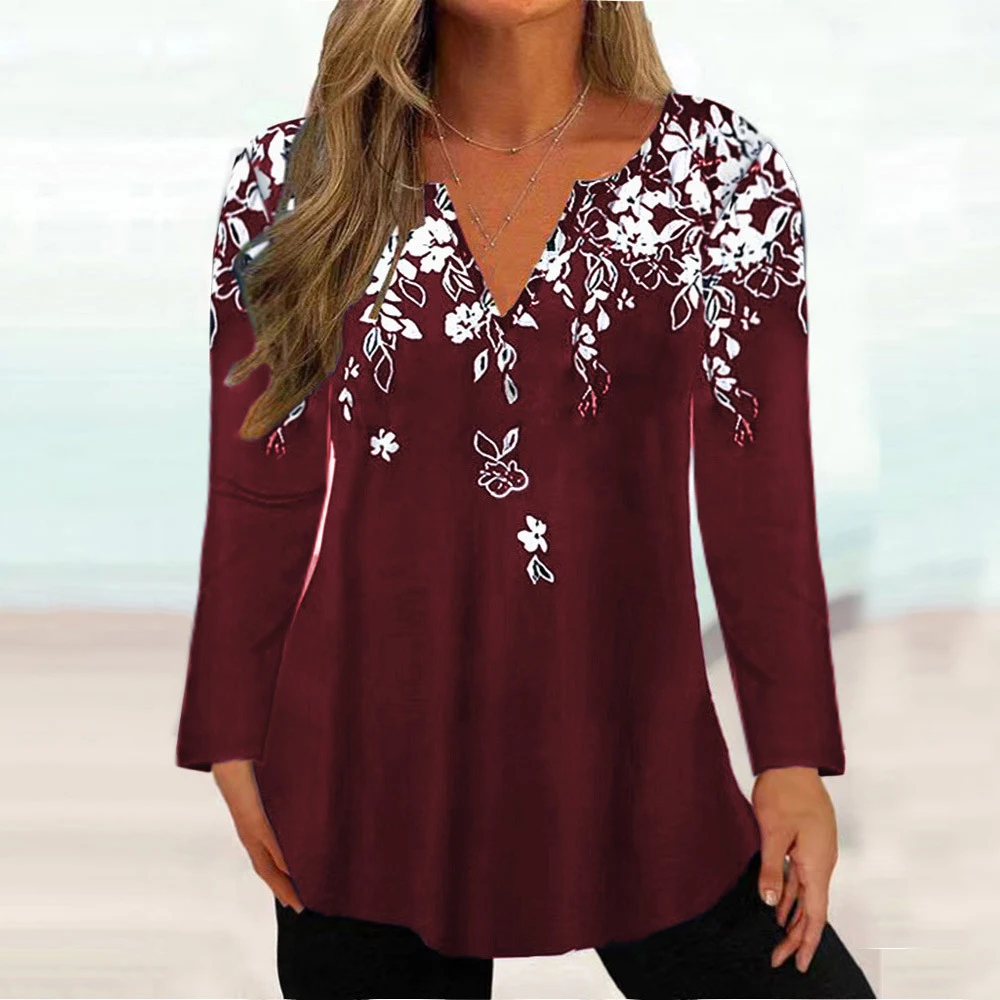 

Женская винтажная рубашка с цветочным принтом, V-образным вырезом и рукавом 3/4