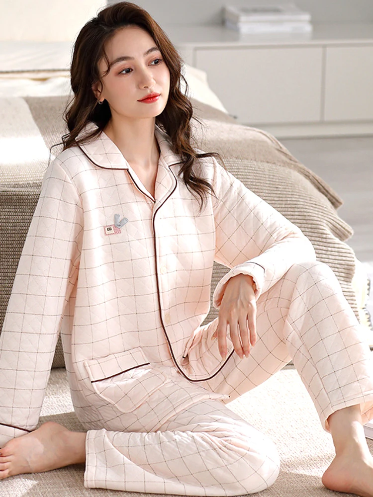 Женские пижамы GP новый осенне-зимний хлопковый прослойный утепленный тонкий