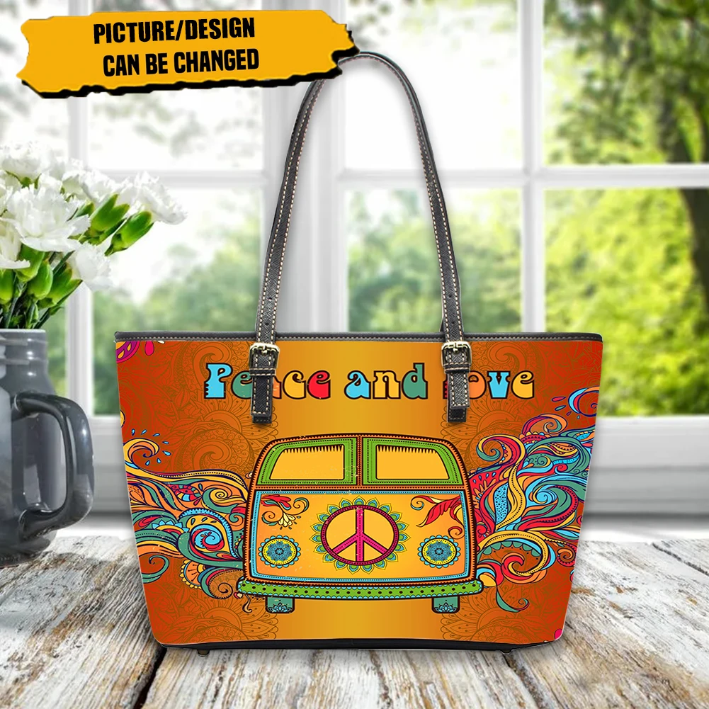 

FORUDESIGNS Peace and Love Car Printing Shoulder Bags Orange Luxury Leather Bag Fashion Versatile Ladies Clutch Bag Zaino Donna