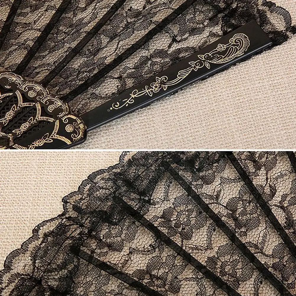

Черно-белый кружевной складной веер, винтажный Ручной Веер, женский подарок, декор для девочек, кружевной полый веер, складной художественн...