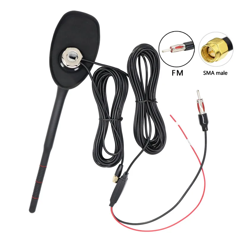 FM AM Car GPS Aerial Radio Splitter Amplified Digital 18DBI Antenna Compatible for AM/FM Radio GPS Antenna With SMA male