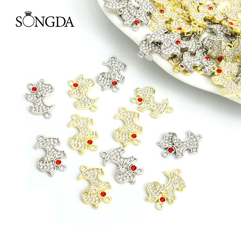 

10pcs 13x21mm Puppy Pet Dogs Charms Connectors Silver/Gold Color Alloys Red Rhinestones Dachshund Pendants DIY Findings Jewelry