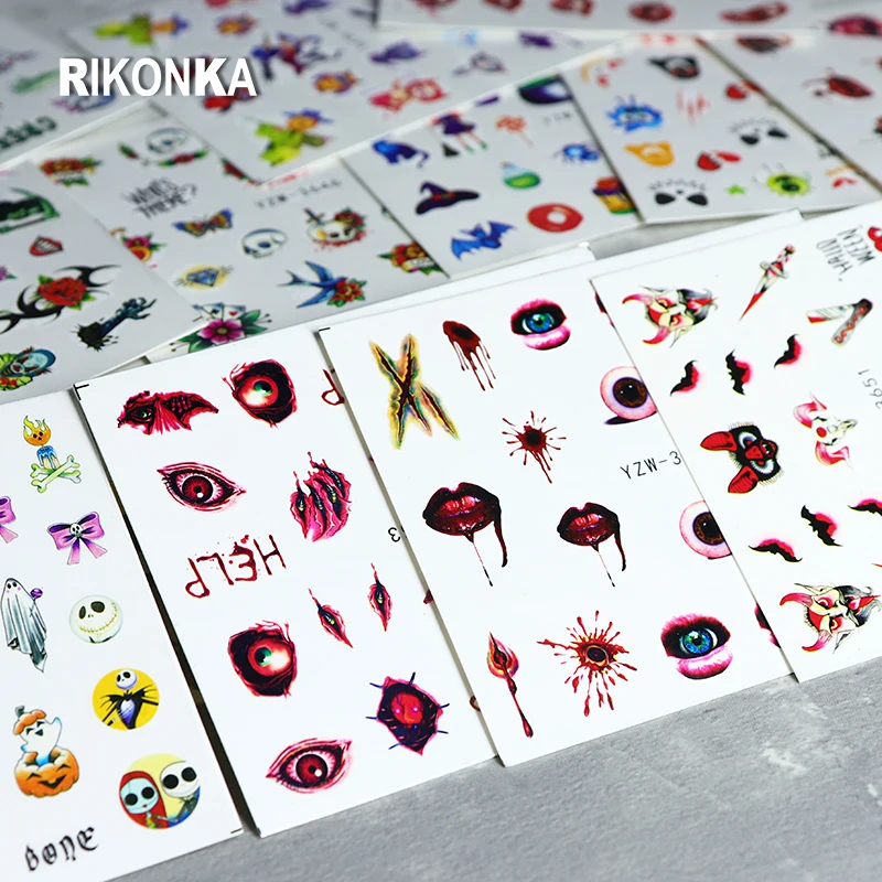 12 шт. переводные наклейки для ногтей в виде скелета летучей мыши |