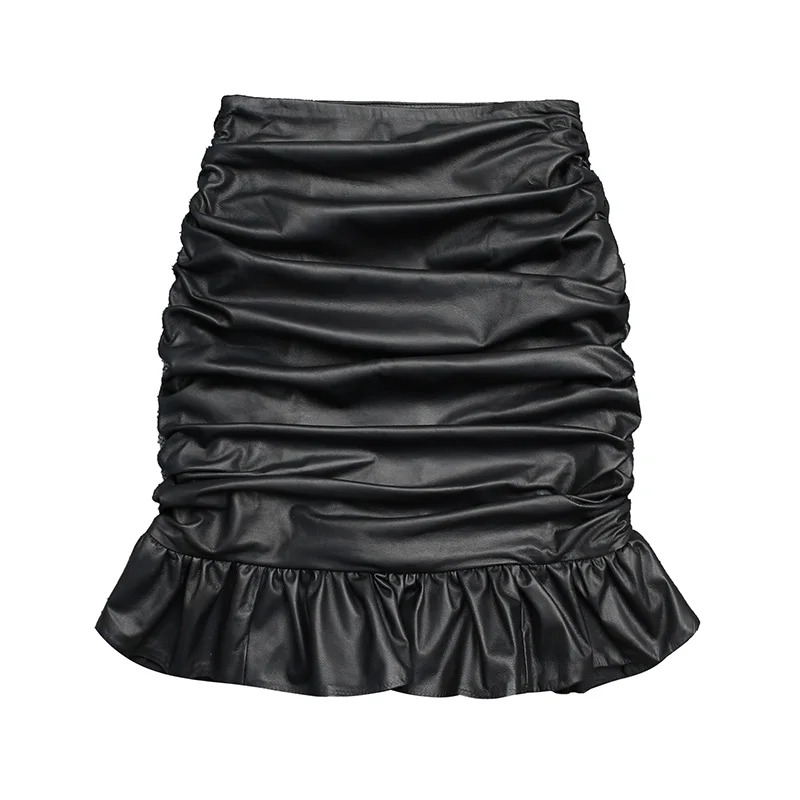 

Fashion Black Skirts For Women 2021 New Real Leather Short Skirt High Waisted Mini Lady Autumn TF8517