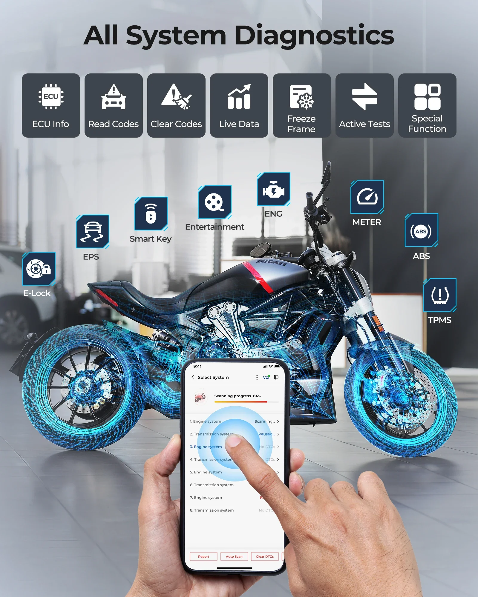 Фото Профессиональный универсальный TOPDON TopScan Moto сканирование автомобиля авто мотоцикл диагностические инструменты двигатель obd2 сканер инструмент для всех автомобилей №4
