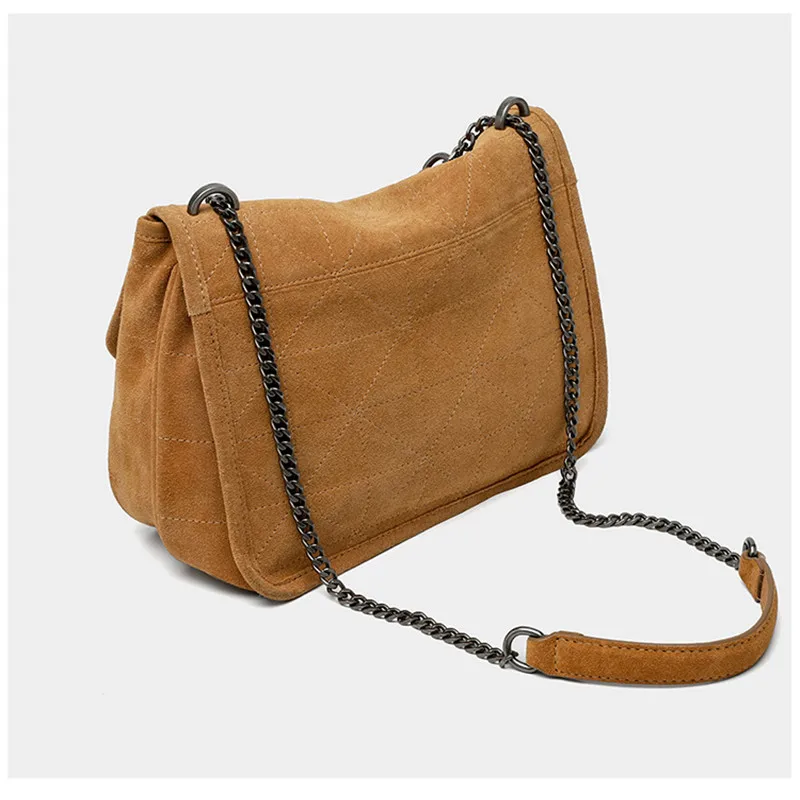 Women's bag 2022 new wandering rivet small square brown suede leather single shoulder messenger |