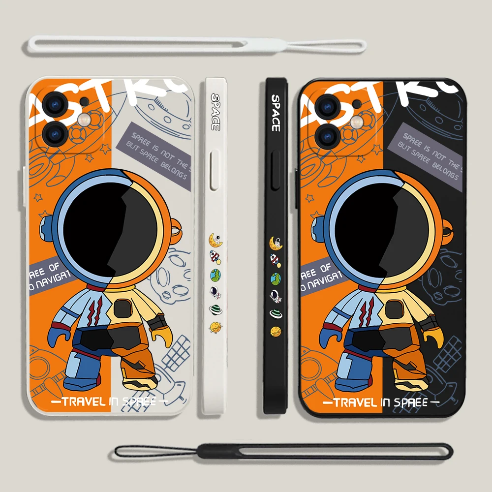 

Cartoon Traveling Astronauts Phone Case For Samsung A53 A50 A52 A52S A51 A72 A71 A73 A81 A91 A32 A22 A30 4G 5G with Hand Strap