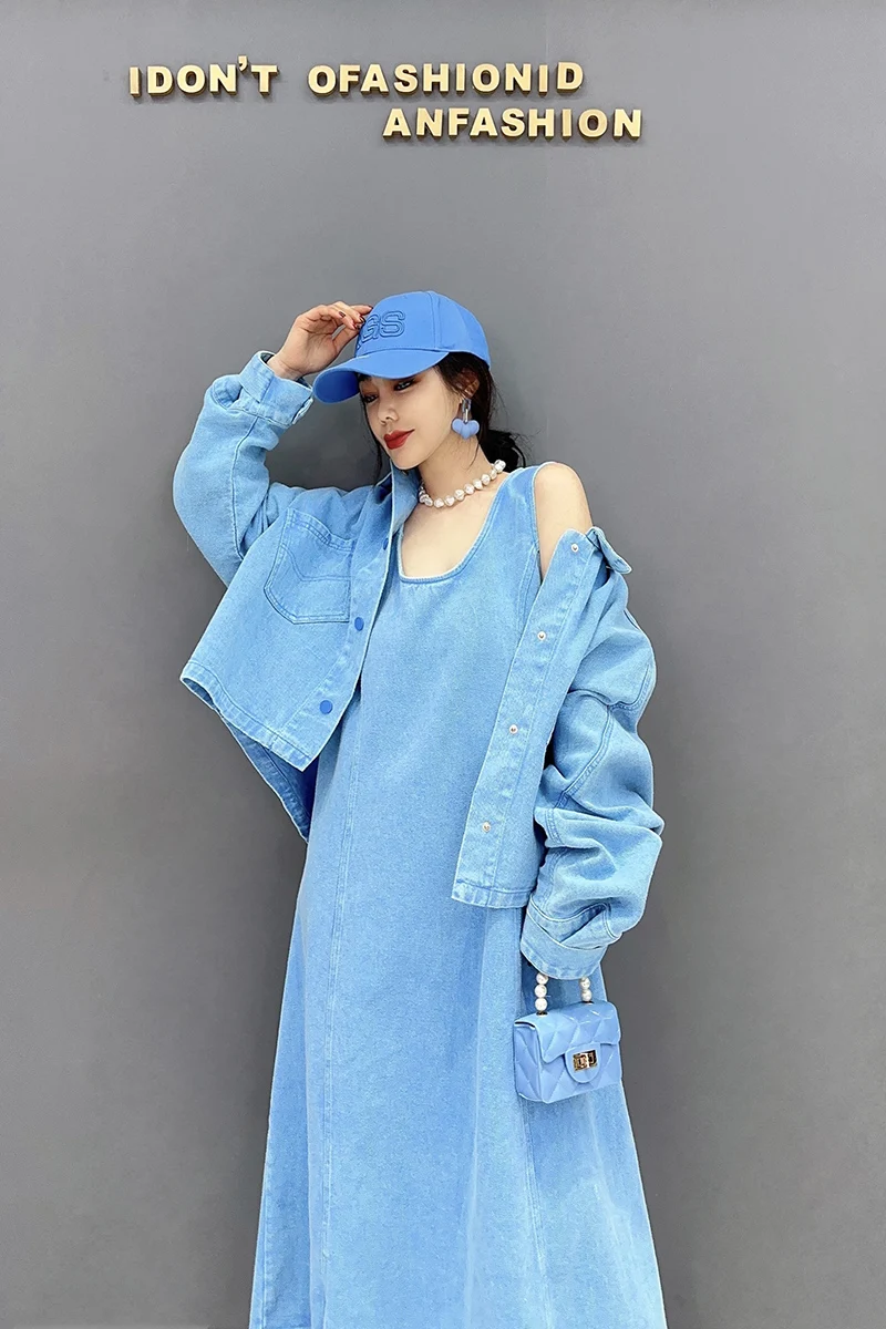 Женское свободное платье-майка Ковбойское Двухслойное платье большого размера