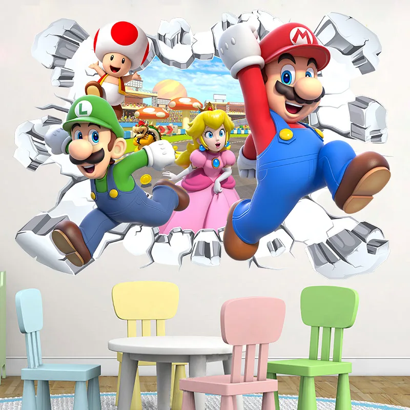 

Super Mario Bros Anime Wall Stickers Kids Room Kindergarten Decorate Action Figure Toys Luigi Peach Cute Waterproof Sticker Gift