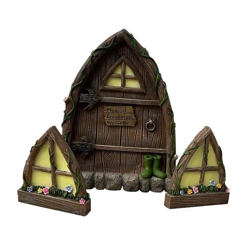 

Mini Fairy Door And Window Sculpture Tree Decors Resin Statue Figurine Garden Lawn Tree Ornament Outdoor Backyard Art Decoration