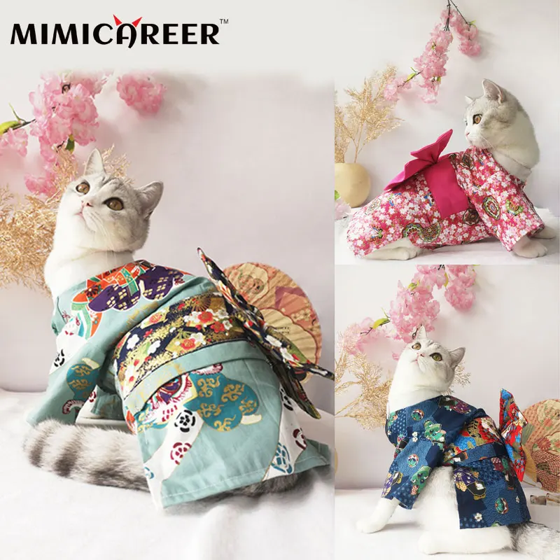 

Cat Clothes Autumn Winter Loose Comfortable Cotton Japanese Kimonos Exquisite Printed Breathable Bow Princess Skirt Pet Supplies