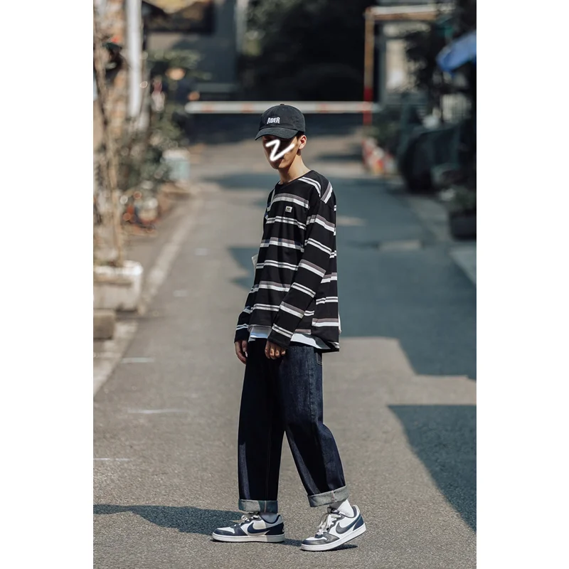 Men Clothing 2022 Autumn Winter New Straight Loose Cylinder Jeans Vintage Versatile Comfortable Navy Blue Harun Trousers Female