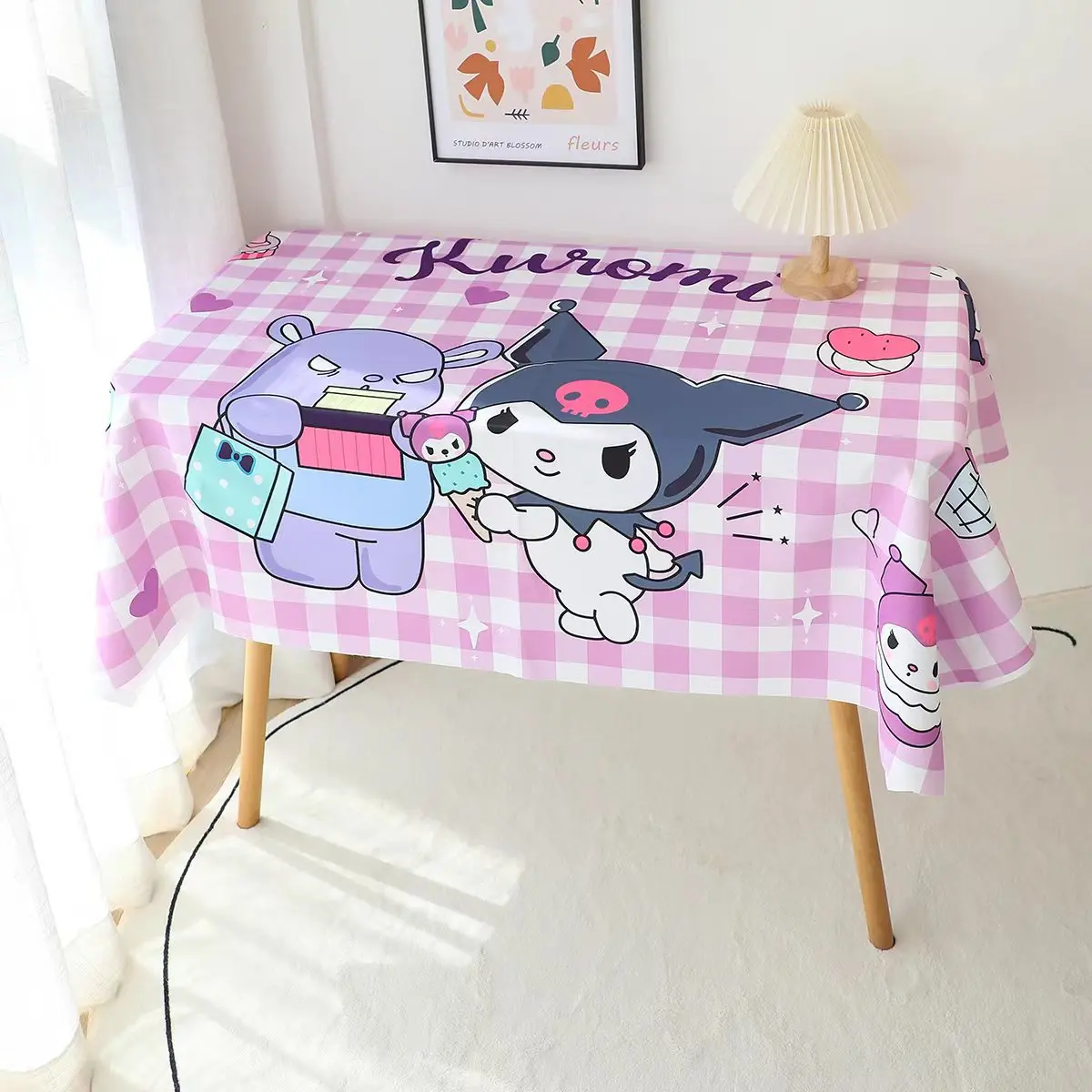 

Скатерть Sanrio в шотландскую клетку, прямоугольная, коричная курол, для студентов и детей, для кабинета, журнальный столик