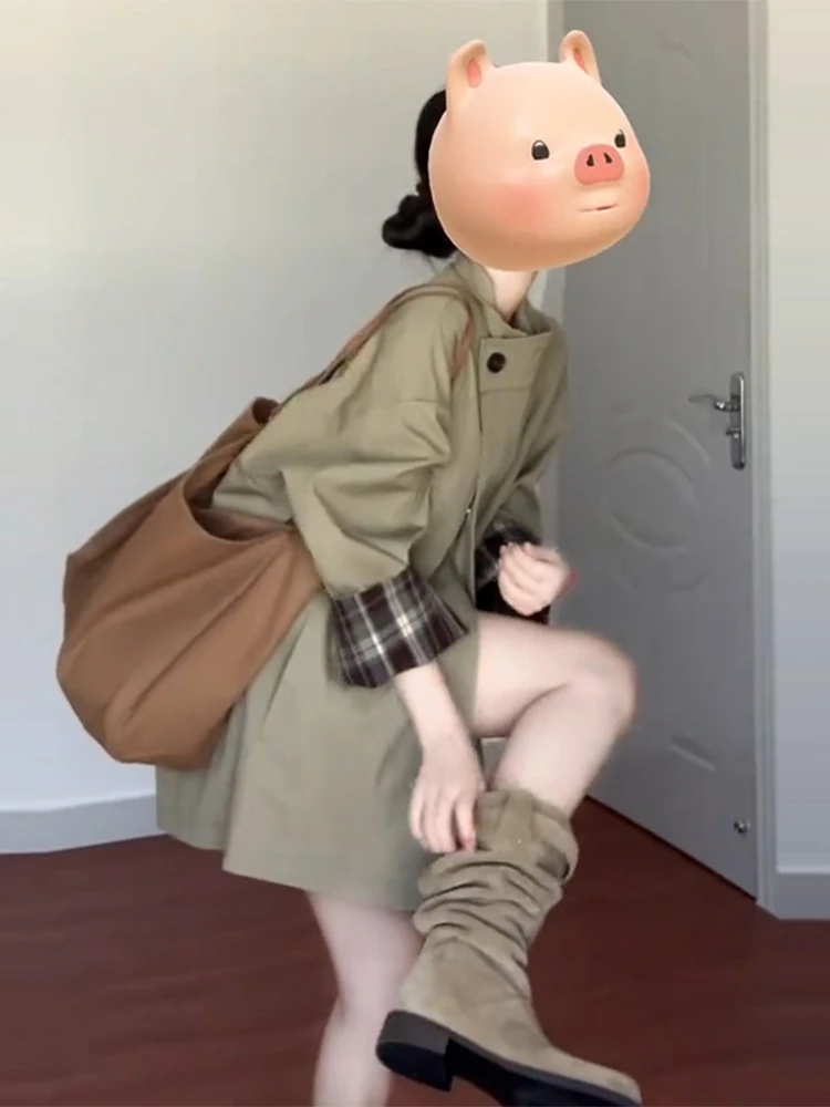 Khaki Trench coat Outerwear Women Spring and Autumn 2024 New Popular Small Korean Series Short Coat This Year