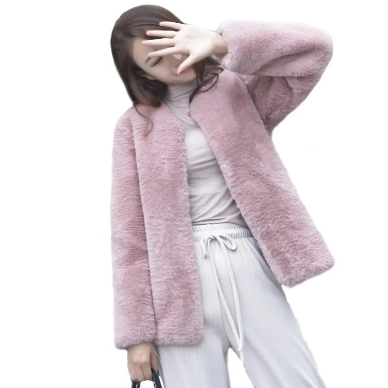 ICCLEK Haining 2021 mink fur imitation fur Rex Rabbit Plush coat women's autumn and winter new Korean mid length coat thickened