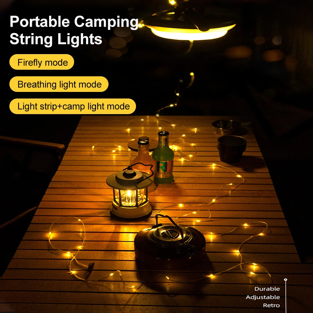 

Retractable Camping String Lights Portable USB Rechargeable Camping Lamps Waterproof Emergency Flashlight Tent Camping Supplies