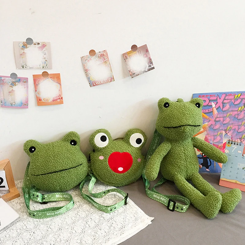 

Shipping Bag Women New Cartoon Frog Messenger Bag Plush Doll Student Cute Girl ShoulderBag