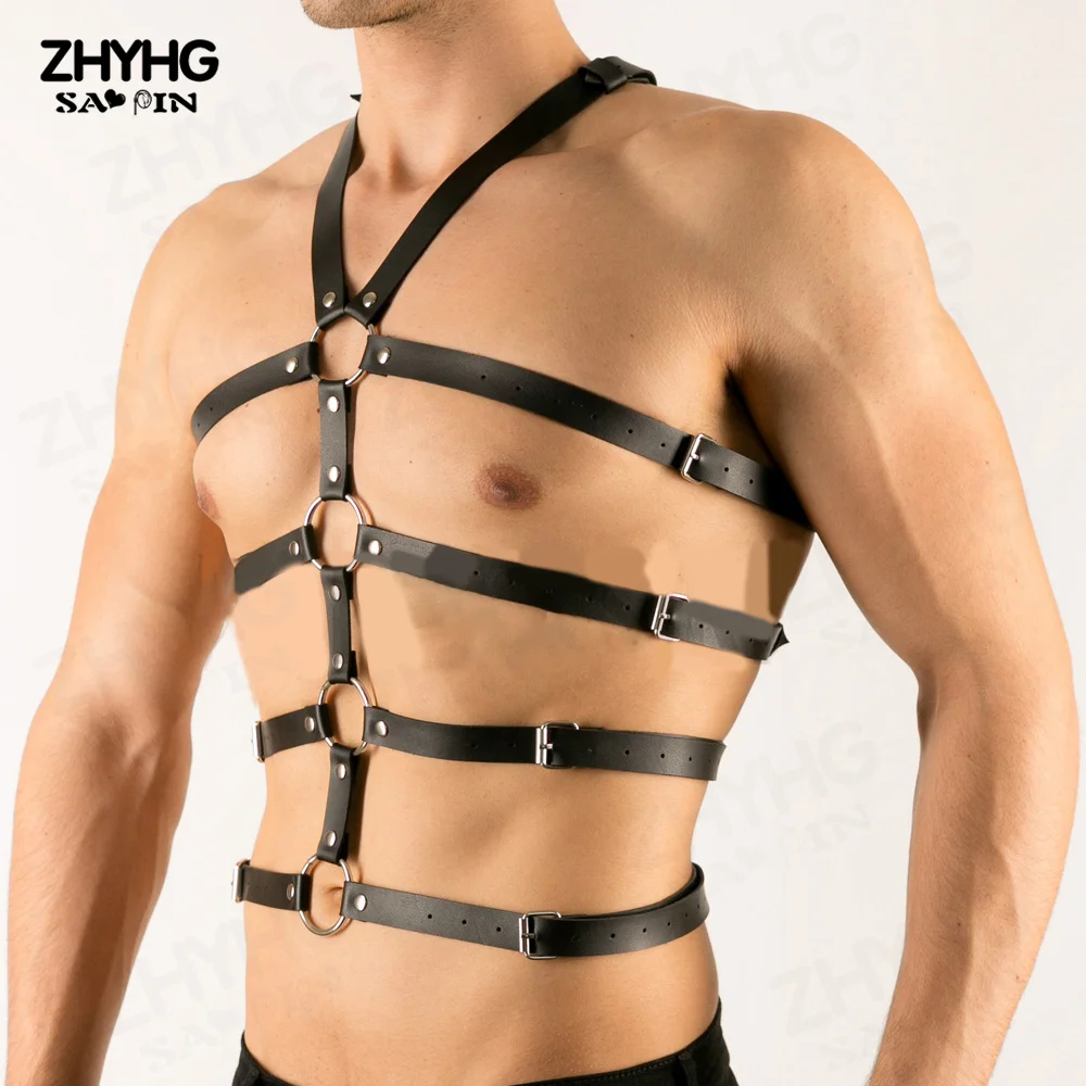 

Erotic Body Cage Chest Harness Belts For Men Crop Top Sexy Cosplay Gothic Harajuku Punk Bondage Belt Party Clubwear Lingerie