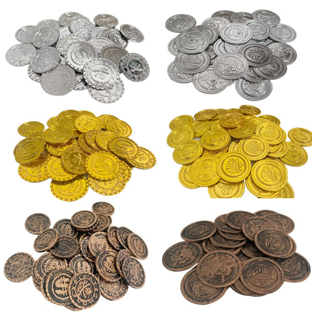 

100pc Halloween Plastic Fake Treasure Pirate Coin Kids Birthday Party Decoration Party Supplies Gift Kids Favor Children's Toys