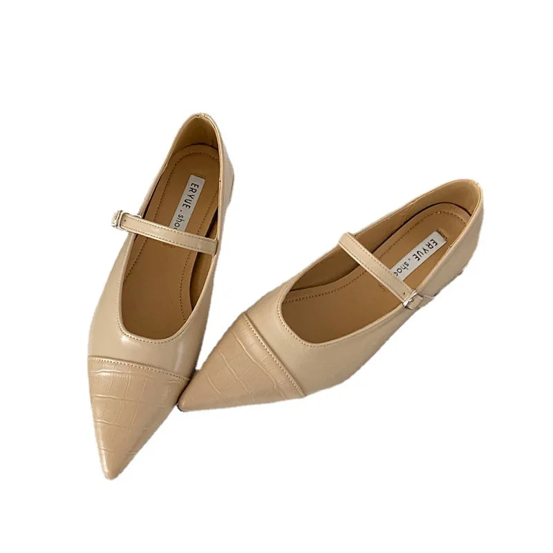 2023 Casual Woman Flats Slip On Ballet Loafers Pointed Toe Shallow Mouth Footwear Retro Fall Dress Shoes Buckle Strap Flats