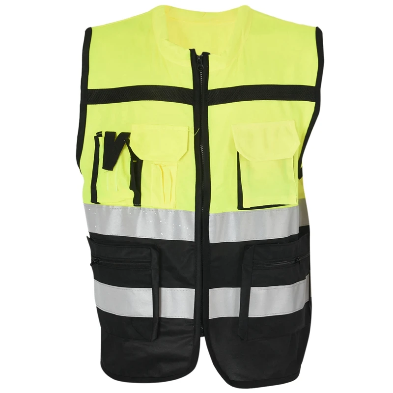 

7 карманов, класс 2, высокая видимость, Молния Спереди, защитный желтый жилет с отражающими полосками