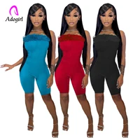 fur stitching women skinny rompers solid off shoulder sleeveless sheer playsuit 2022 summer new sexy night club party one piece