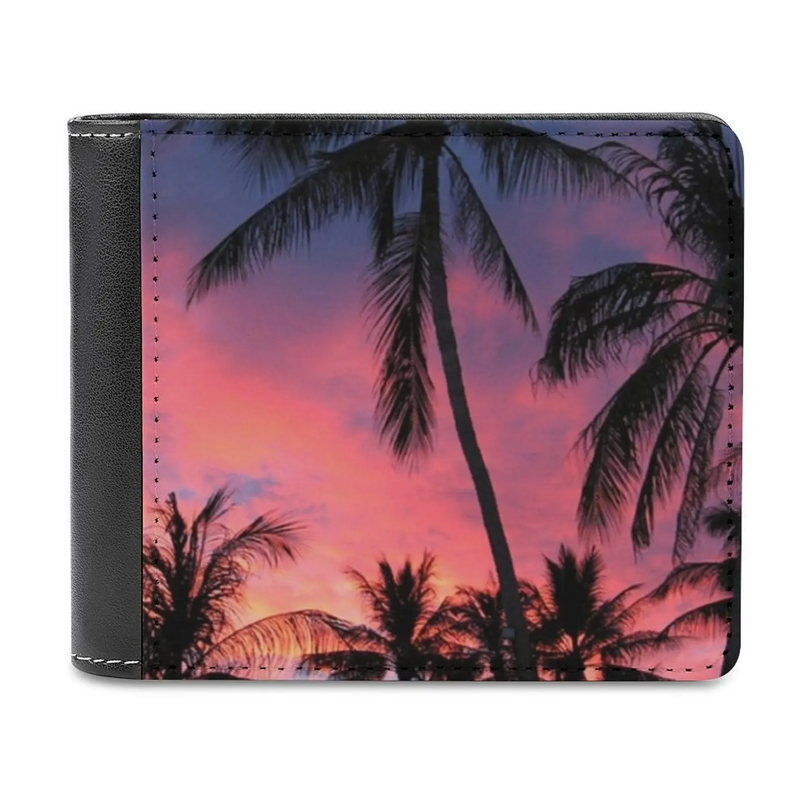 

Персонализированные бумажники с пальмами, мужские бумажники высокого качества с искусственными пальмами, роскошный подарок для мужчин, ладони, пальма, рассвет, закат, рай