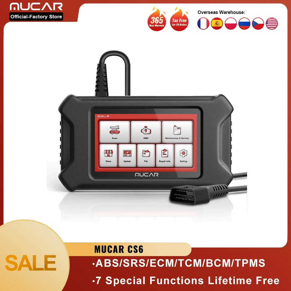 

Диагностический прибор MUCAR CS6 ABS SRS OBD2, инструмент для диагностики автомобиля, с Wi-Fi, с бесплатным обновлением