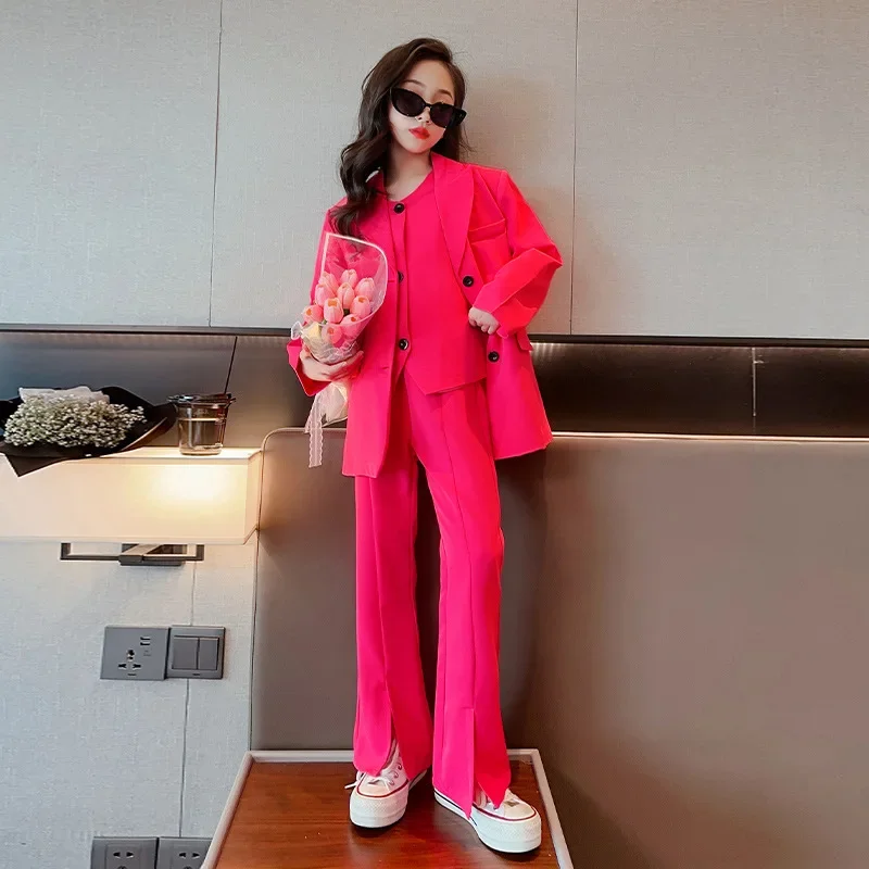 

Girls' Set 2023 New Fashionable and Fashionable Spring Suit, Big Boy Spring and Autumn Three Piece Set, Girls' Fashion Suit