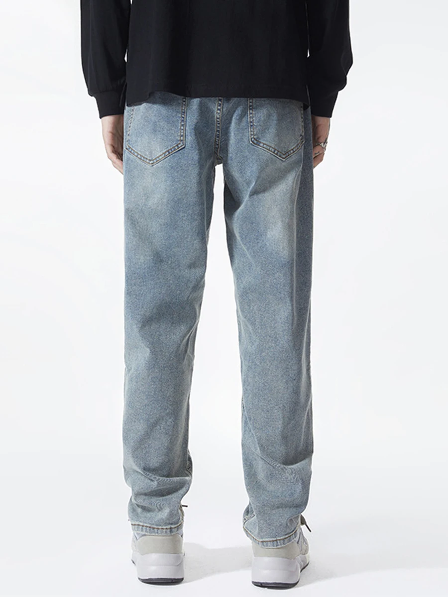 European and American Men Fashion Trend Washed Embroidered Jeans Men American High Street Retro Loose Straight Hole Pants Denim