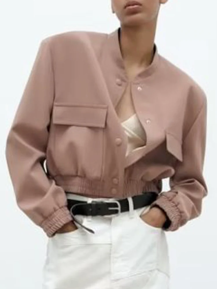 

Kumsvag 2023 Women Spring Bomber Jacket Coats Casual Solid Big Pockets Single Breasted Female Street Jackets Outerwear Clothing