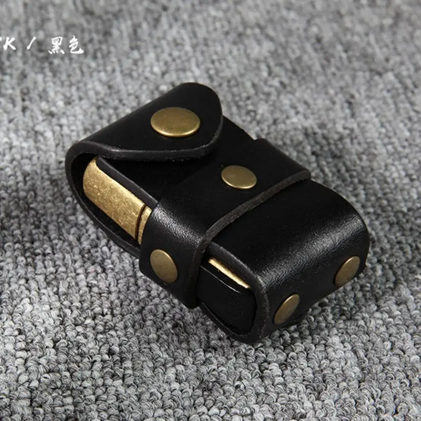 

Fashion Protection Lighter Leather Cover Case Rivet Decoration Real Leather Production Belt Lighter Bag For ZORRO ZP