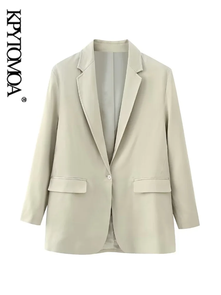 

KPYTOMOA Women Fashion Front Button Office Wear Blazer Coat Vintage Long Sleeve Flap Pockets Female Outerwear Chic Vestes Femmes