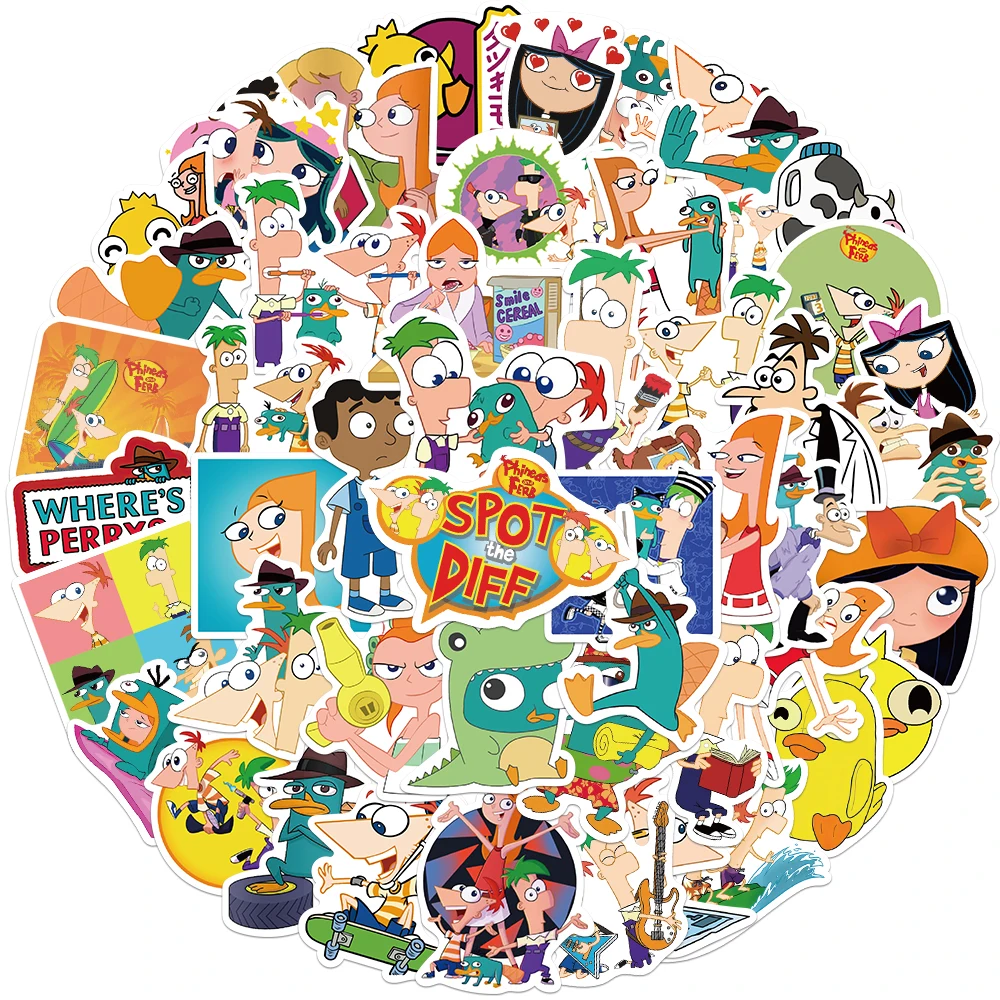 

10/50PCS Cartoon Disney Phineas and Ferb Stickers Laptop Guitar Skateboard Waterproof Decal Sticker Pack Kid Toy
