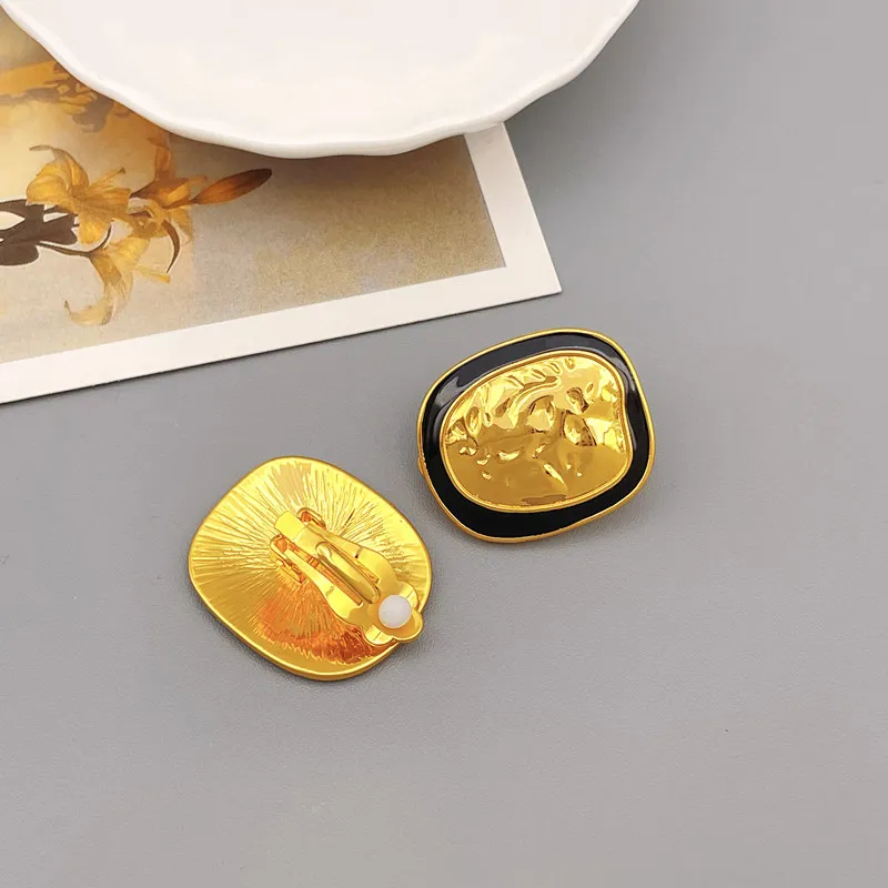 Французские винтажные Асимметричные овальные черные эмалированные зажимы для