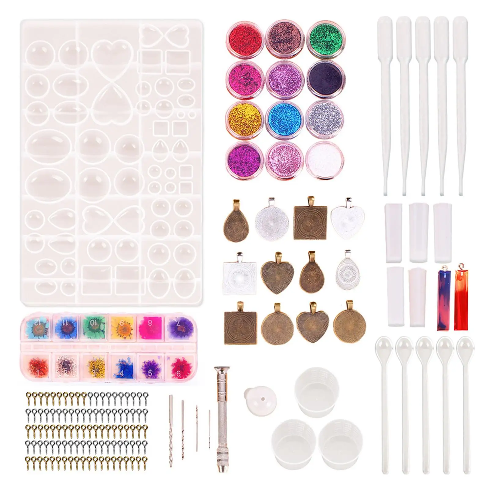 

107Pcs Jewelry Silicone Resin Molds Glitter Flowers Decor DIY Tools Set