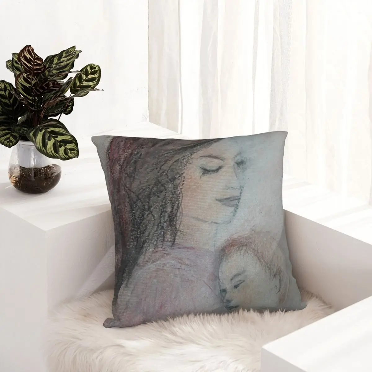 Маленькая мама с ее ребенком подушка чехол и телефон декоративный диван кровать