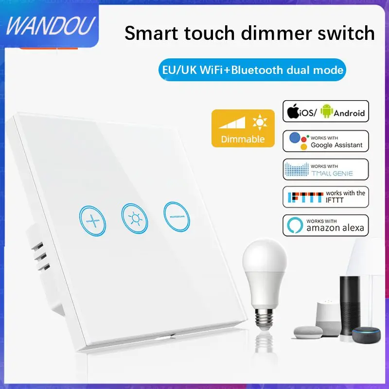 

Беспроводной переключатель с нулевым проводом и бесконечным затемнением, европейский стандарт, голосовое управление, умный настенный сенс...