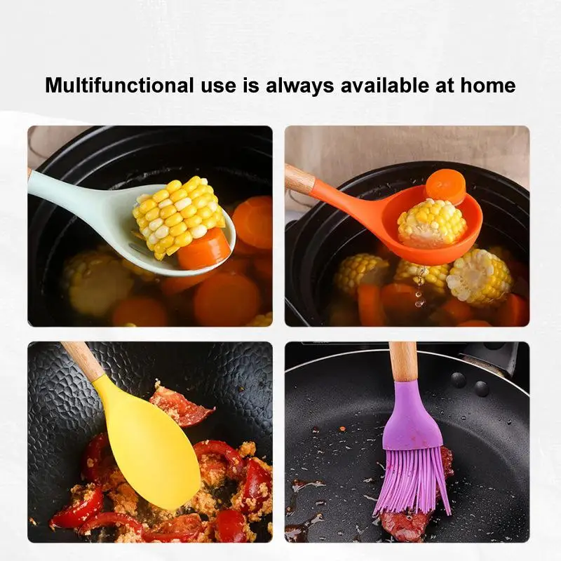 

Premium Silicone Kitchen Utensil Set with Ergonomic Wooden Handles for Effortless Cooking and Non-Stick Performance - A Must-Ha