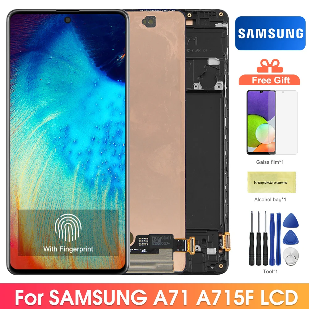 

Super Amoled экран для Samsung Galaxy A71 ЖК-дисплей цифровой сенсорный экран с рамкой для Samsung A71 A715 A715F Замена