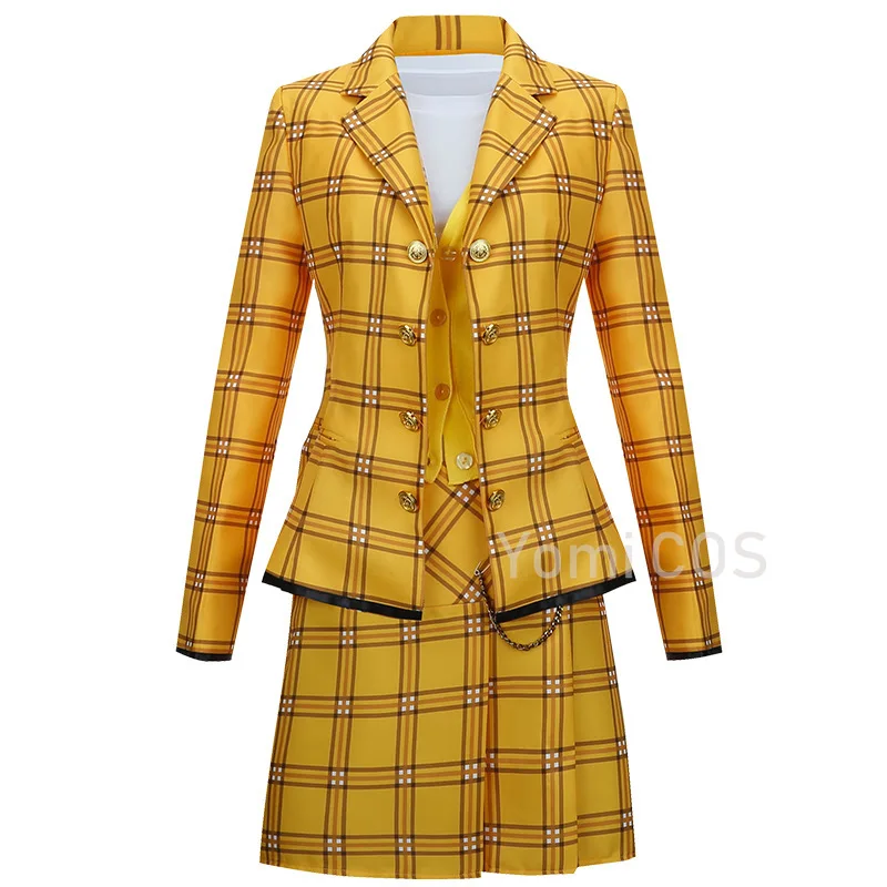 Film Clueless Cher Horowitz Dress Suit School Uniform College Jacket Skirt Knitted Halloween Cosplay Costume Woman Outfits images - 6