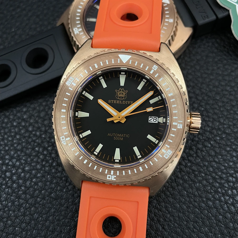 Механические часы для дайвинга STEELDIVE SD1973S BGW9 синие светящиеся бронзовые с